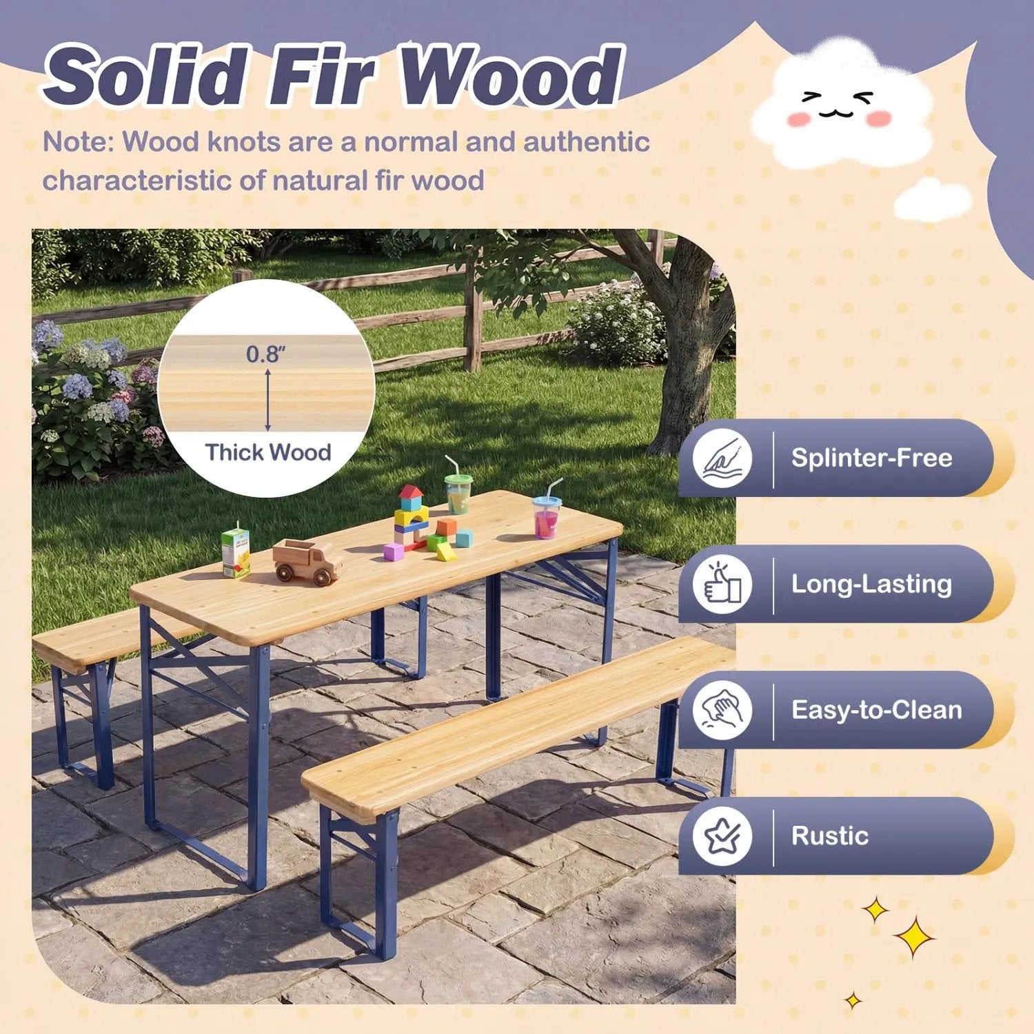 43.5 Inch Folding Kids Picnic Table & Bench Set No Assembly Wooden Toddler Table by DirectDeals