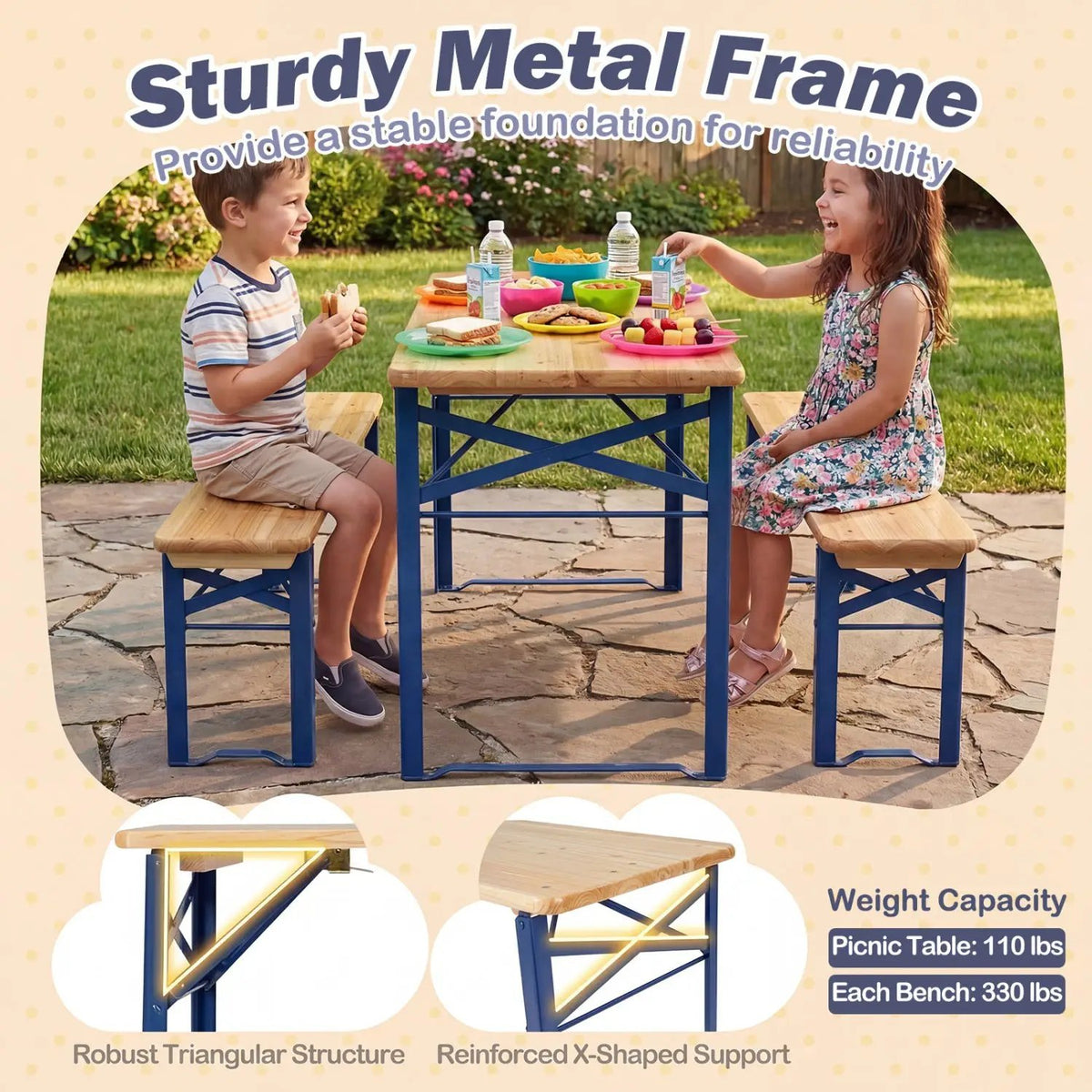 43.5 Inch Folding Kids Picnic Table & Bench Set No Assembly Wooden Toddler Table, photo 8 of 24