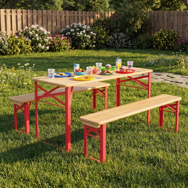 43.5 Inch Folding Kids Picnic Table & Bench Set No Assembly Wooden Toddler Table by DirectDeals
