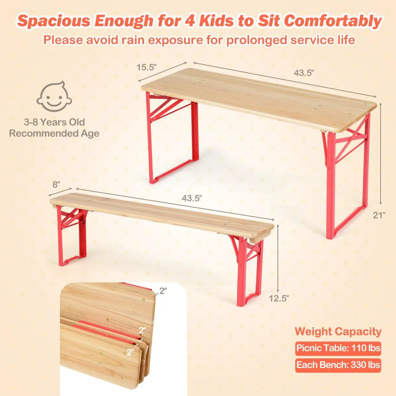 43.5 Inch Folding Kids Picnic Table & Bench Set No Assembly Wooden Toddler Table by DirectDeals