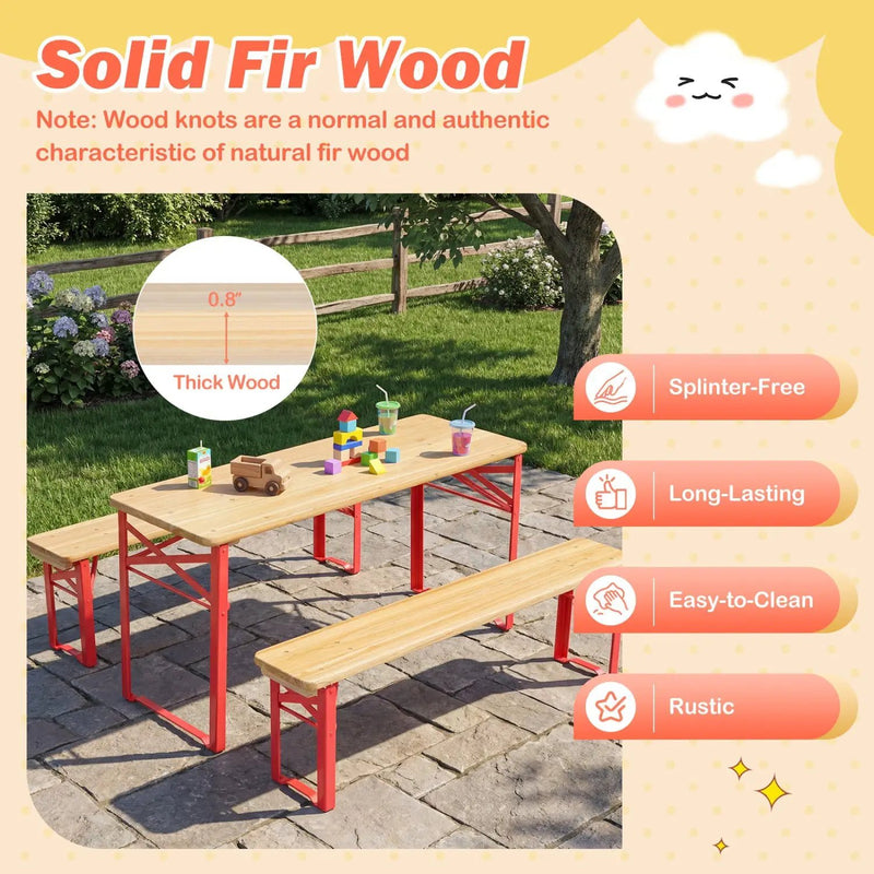 43.5 Inch Folding Kids Picnic Table & Bench Set No Assembly Wooden Toddler Table by DirectDeals
