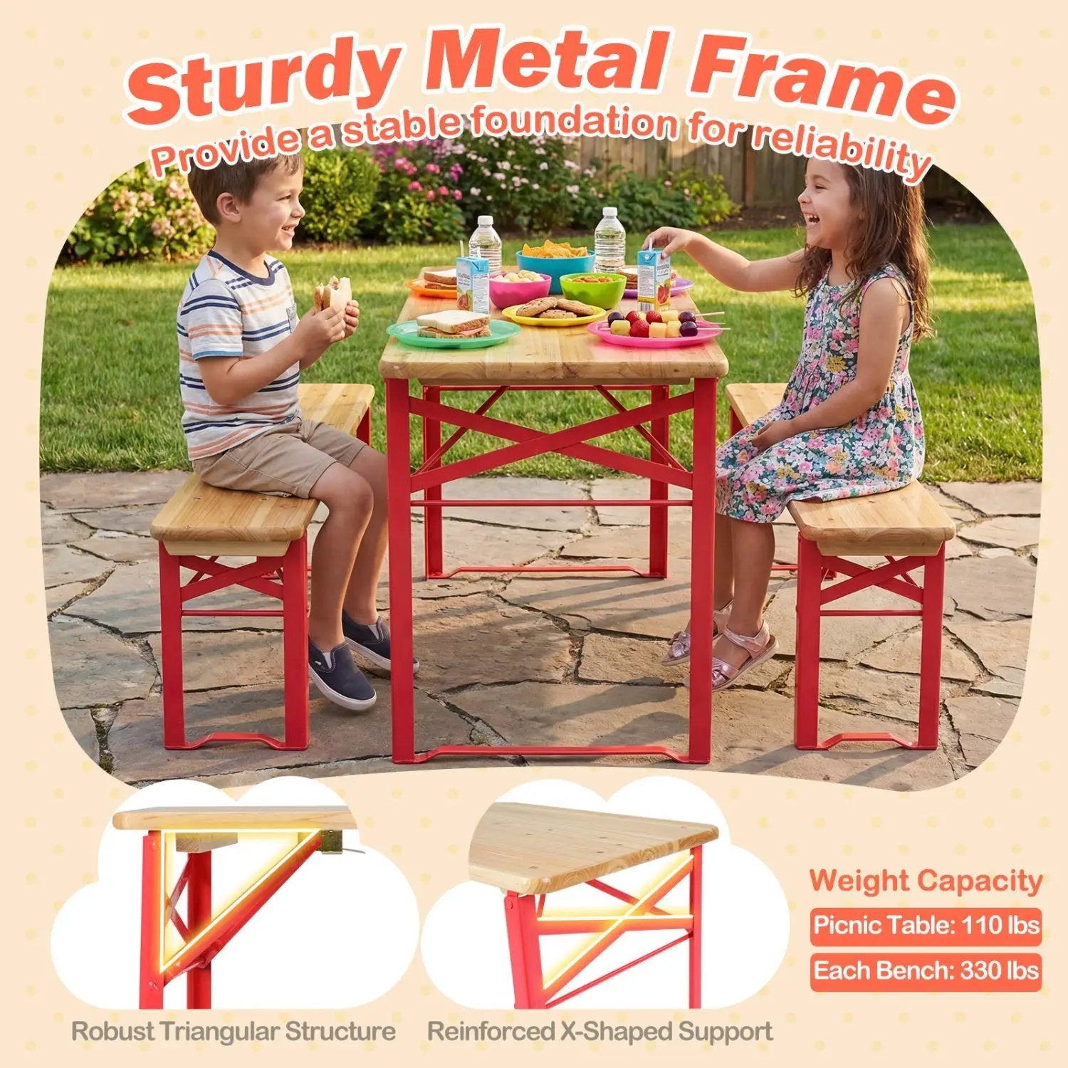 43.5 Inch Folding Kids Picnic Table & Bench Set No Assembly Wooden Toddler Table by DirectDeals