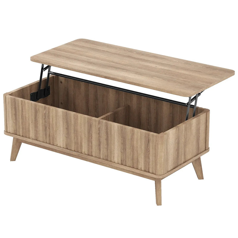 43.5" Rectangle Wooden Fluted Lift Top Coffee Table-Walnut by DirectDeals
