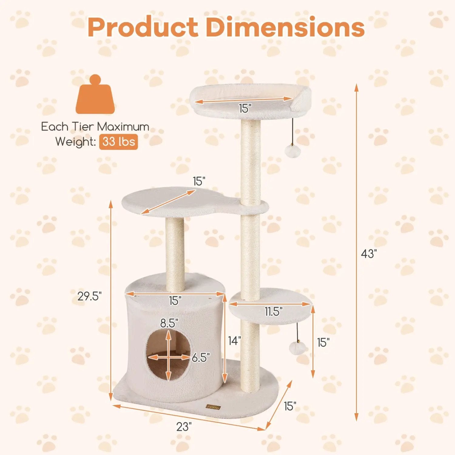 Cat Tree 43" with Condo, Perches & Scratching Posts by DirectDeals