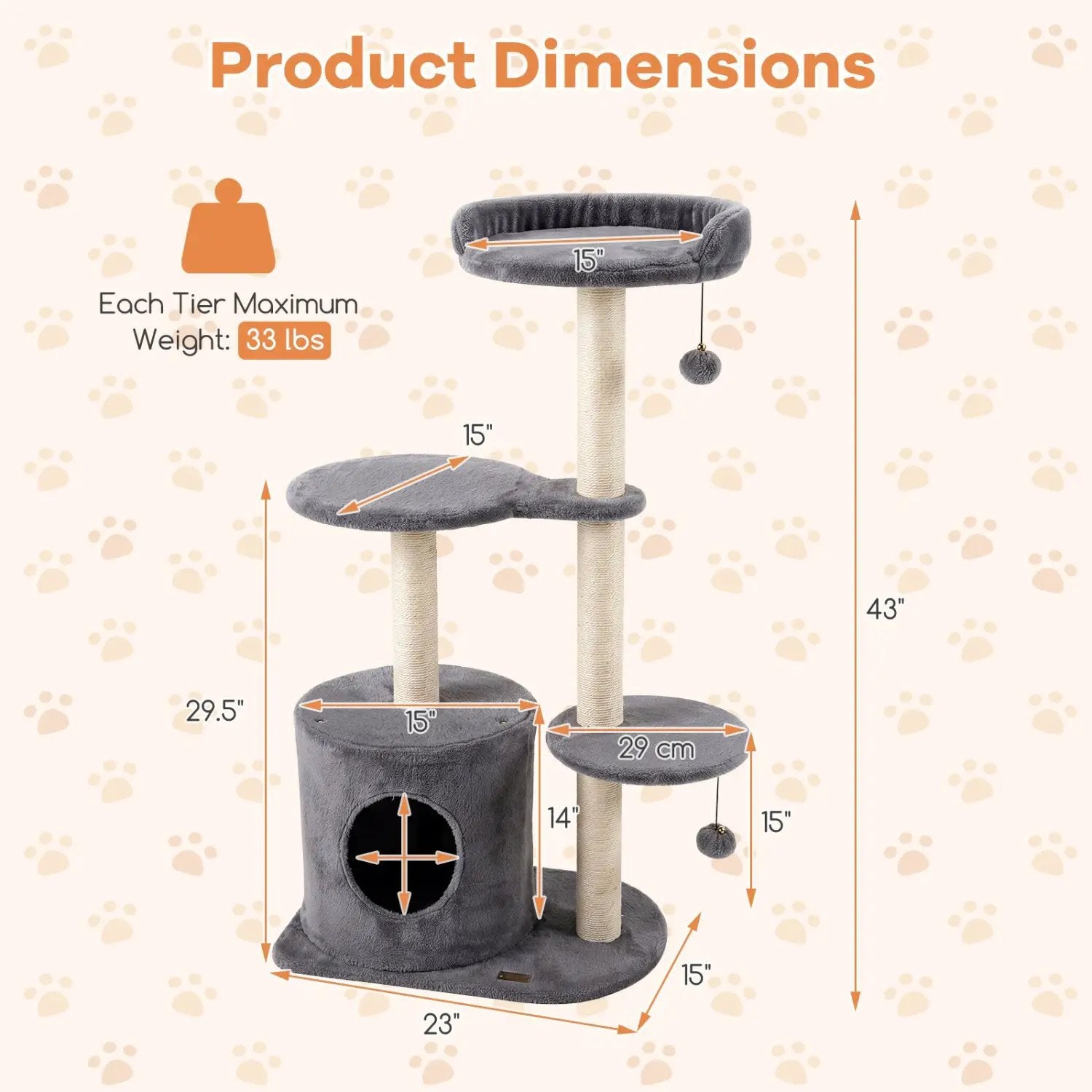 Cat Tree 43" with Condo, Perches & Scratching Posts by DirectDeals