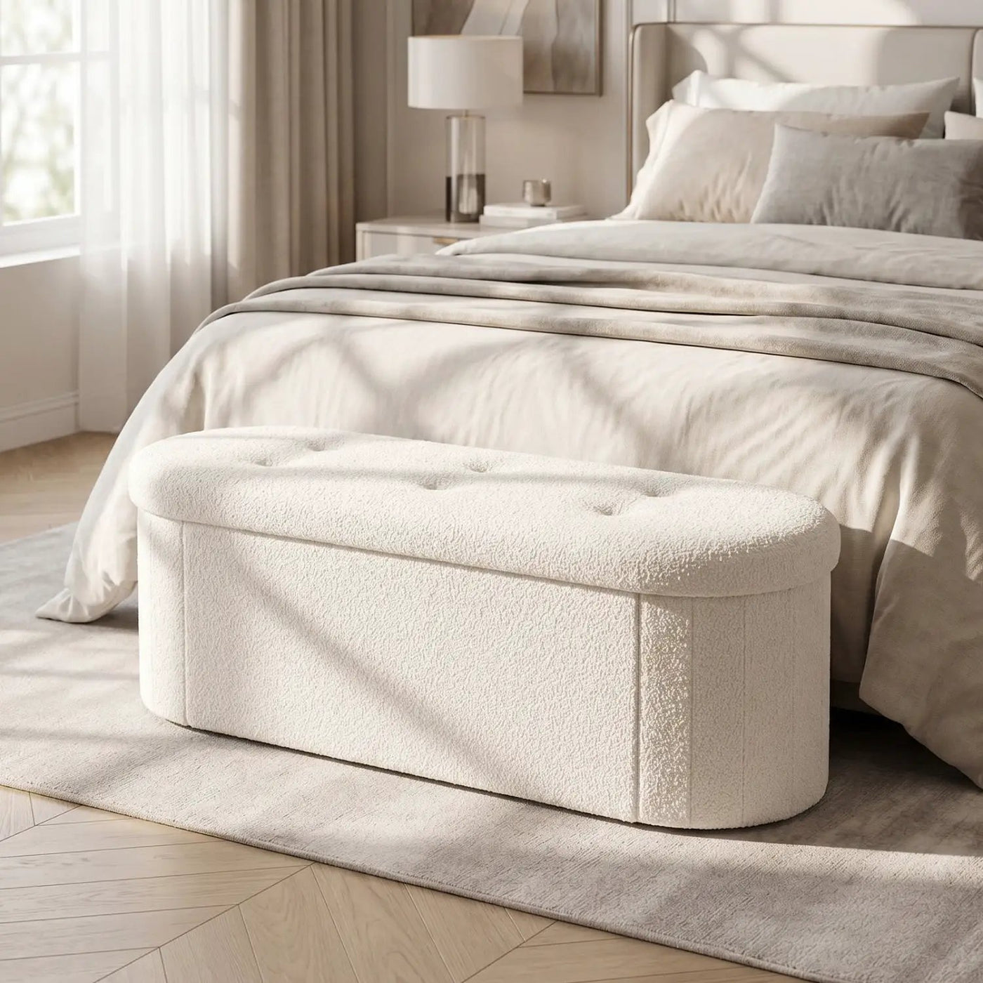 43" Folding Storage Ottoman Bench with Dividers - Teddy Fleece by DirectDeals