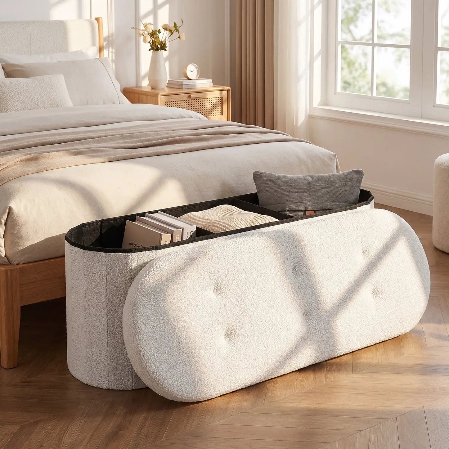 43" Folding Storage Ottoman Bench with Dividers - Teddy Fleece by DirectDeals