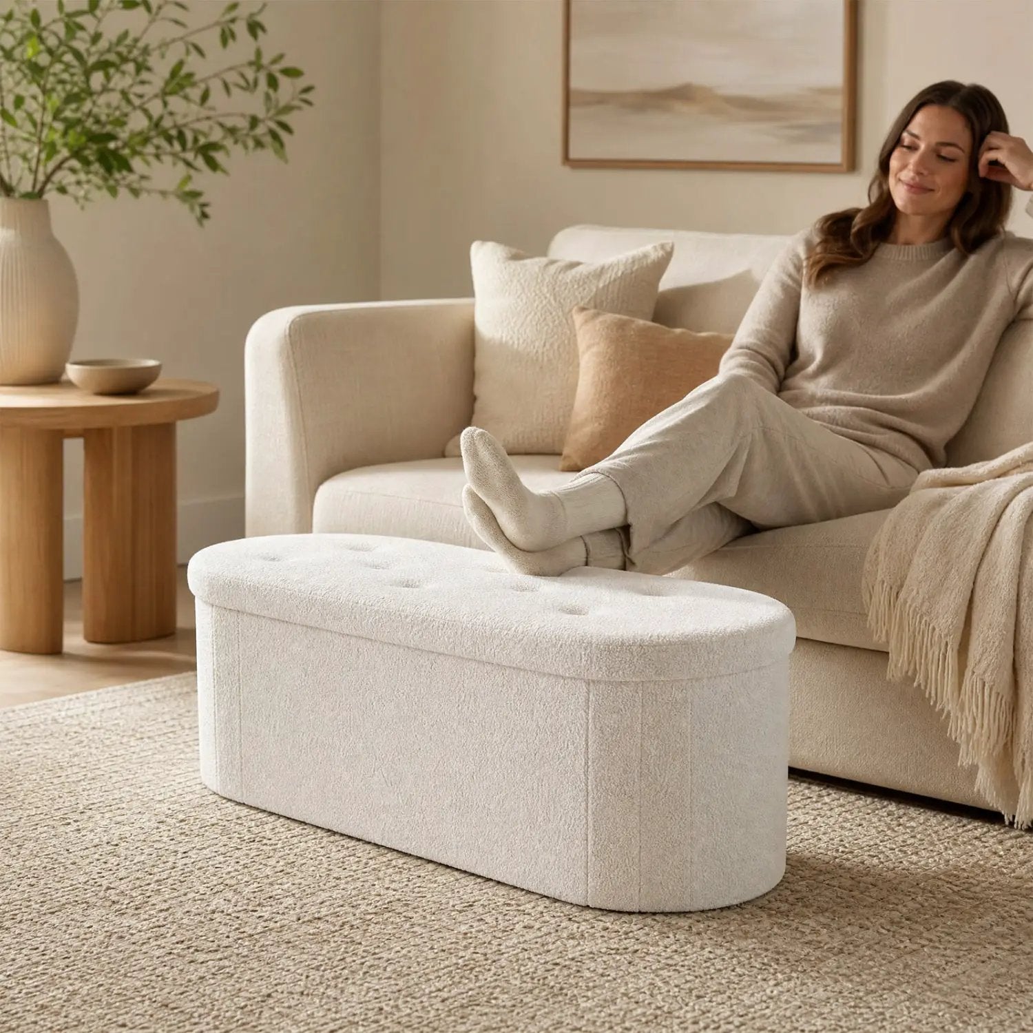 43" Folding Storage Ottoman Bench with Dividers - Teddy Fleece by DirectDeals