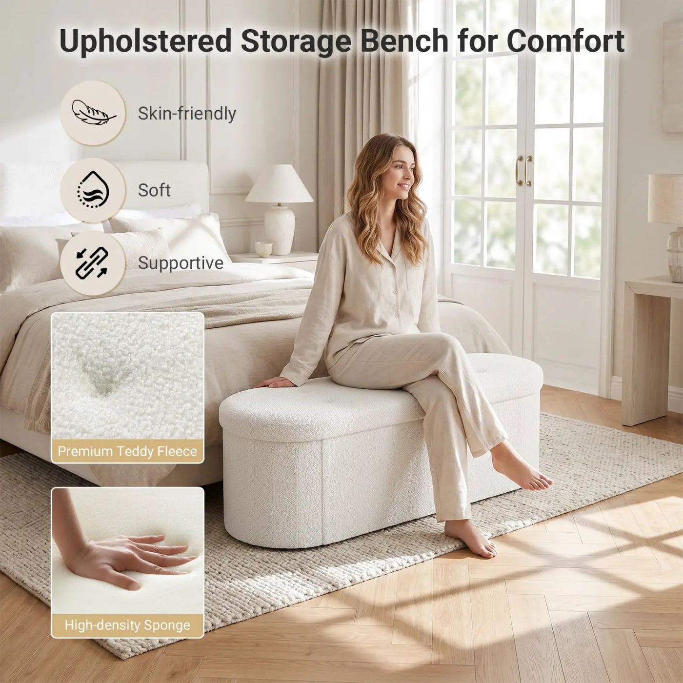 43" Folding Storage Ottoman Bench with Dividers - Teddy Fleece by DirectDeals