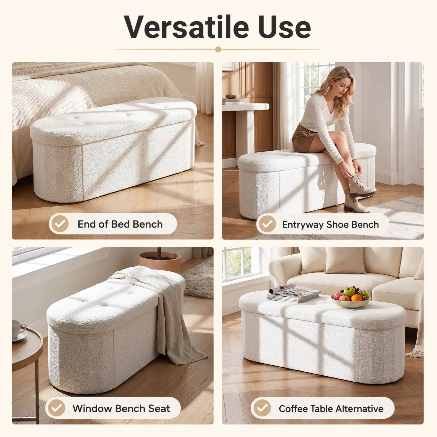 43" Folding Storage Ottoman Bench with Dividers - Teddy Fleece by DirectDeals