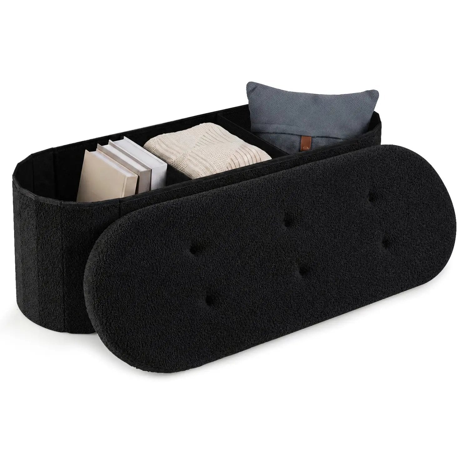 43" Folding Storage Ottoman Bench with Dividers - Teddy Fleece by DirectDeals