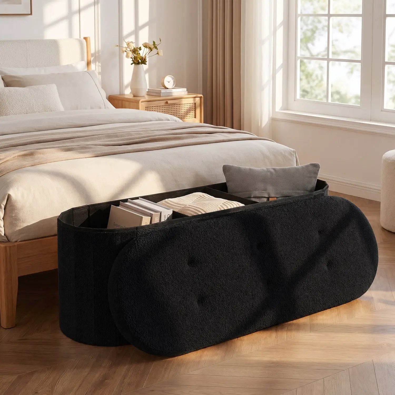 43" Folding Storage Ottoman Bench with Dividers - Teddy Fleece by DirectDeals