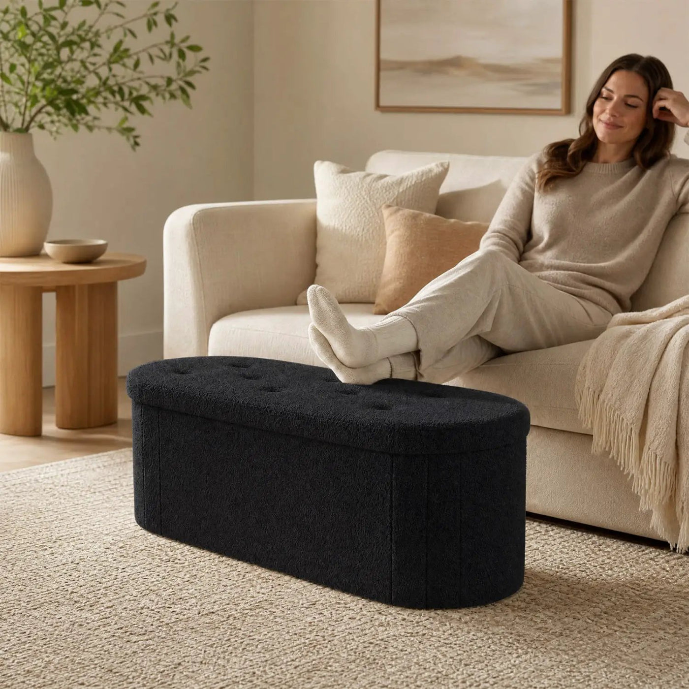 43" Folding Storage Ottoman Bench with Dividers - Teddy Fleece by DirectDeals