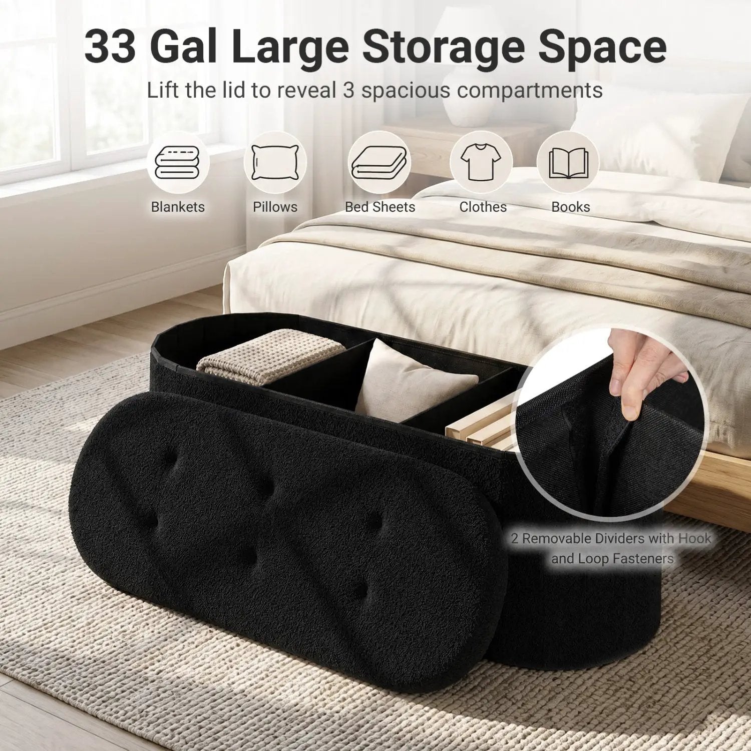 43" Folding Storage Ottoman Bench with Dividers - Teddy Fleece by DirectDeals