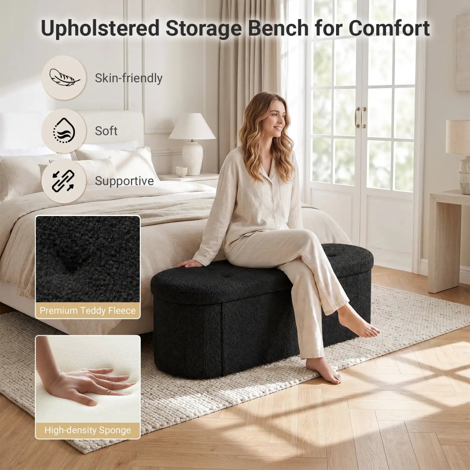 43" Folding Storage Ottoman Bench with Dividers - Teddy Fleece by DirectDeals