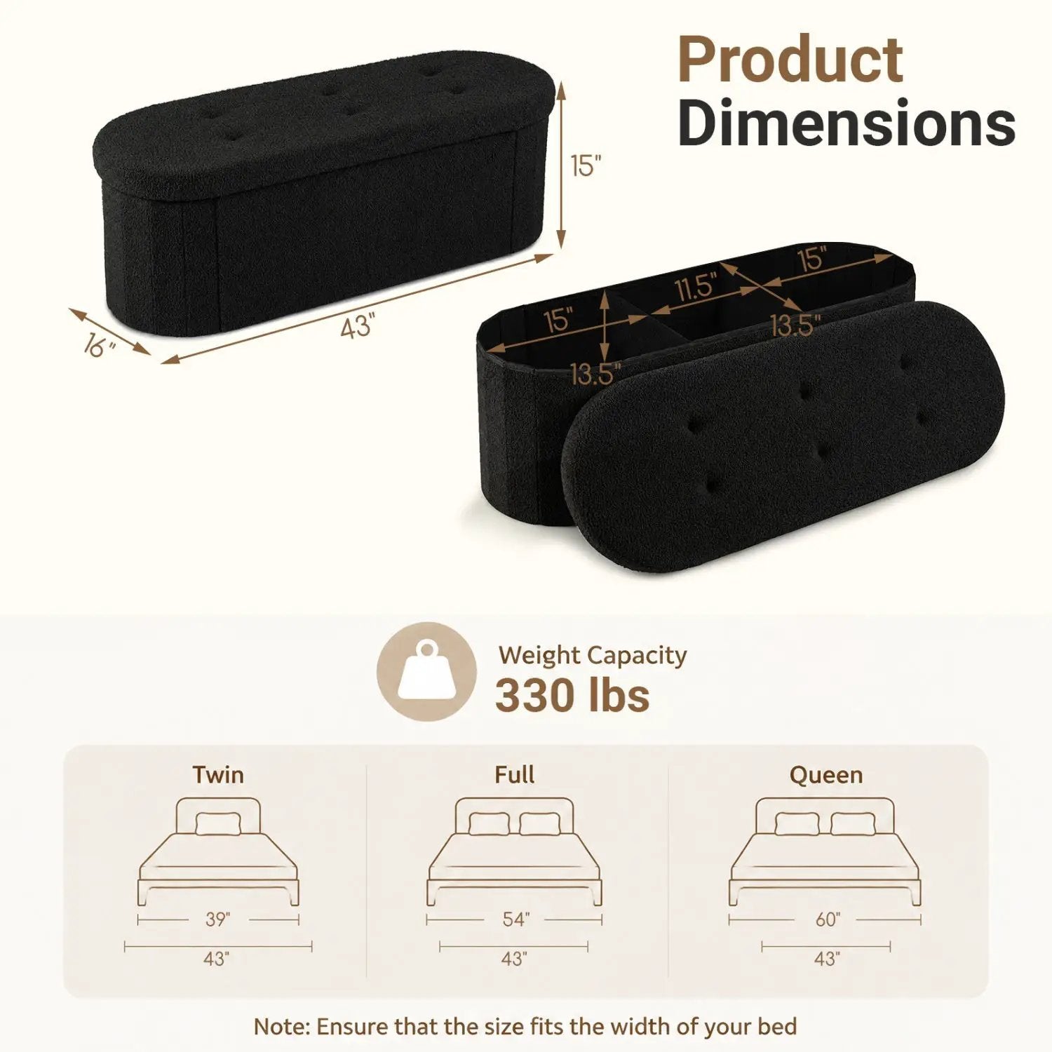 43" Folding Storage Ottoman Bench with Dividers - Teddy Fleece by DirectDeals