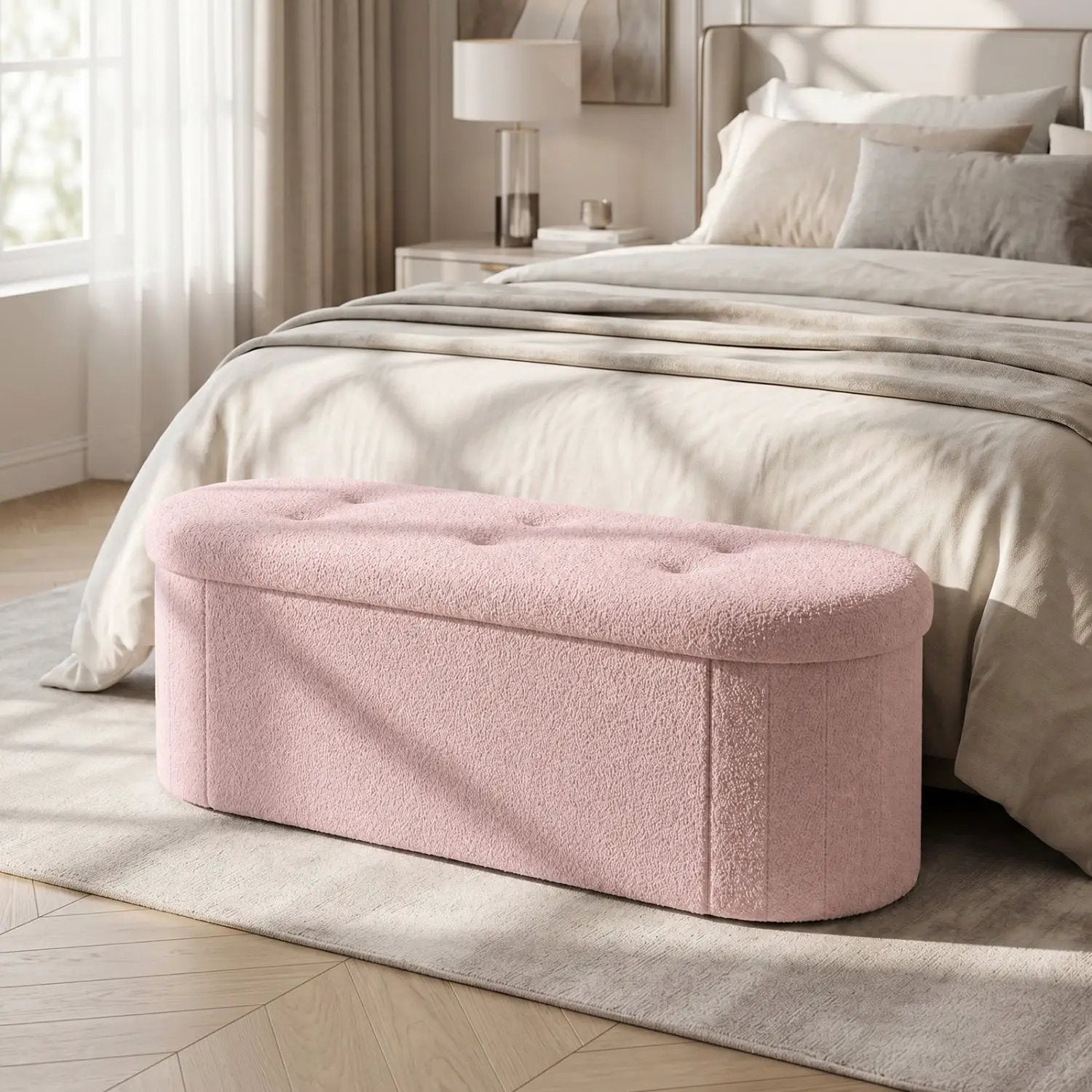 43" Folding Storage Ottoman Bench with Dividers - Teddy Fleece by DirectDeals