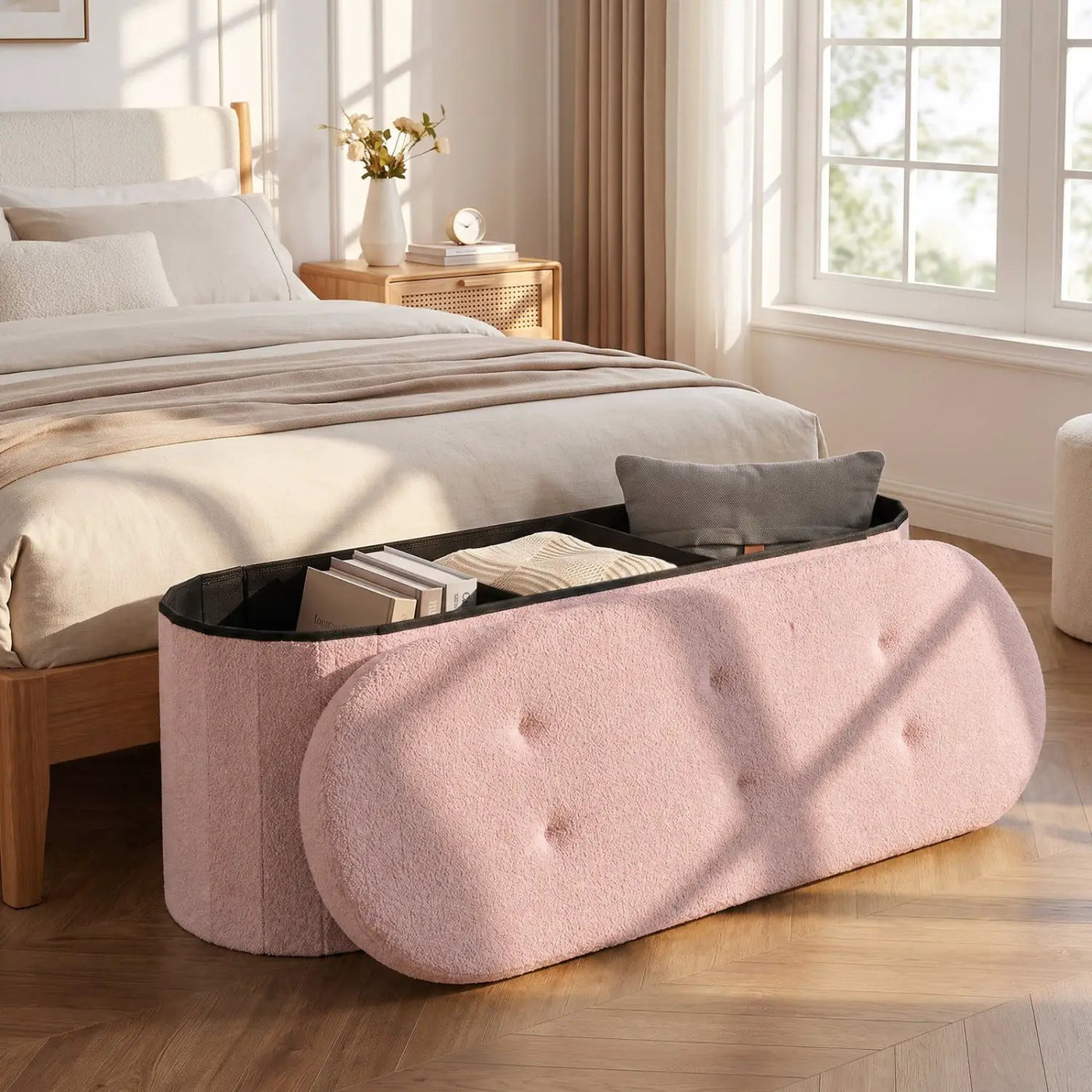 43" Folding Storage Ottoman Bench with Dividers - Teddy Fleece by DirectDeals