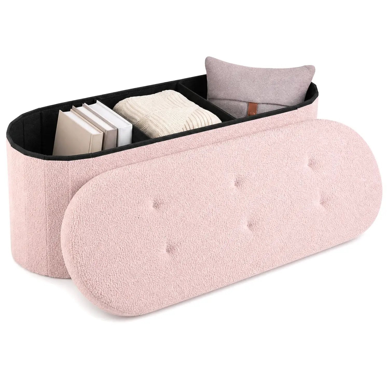 43" Folding Storage Ottoman Bench with Dividers - Teddy Fleece by DirectDeals