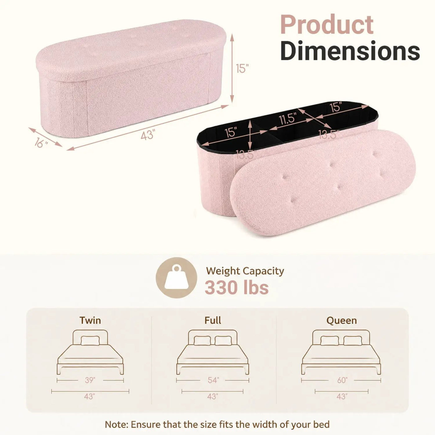 43" Folding Storage Ottoman Bench with Dividers - Teddy Fleece by DirectDeals