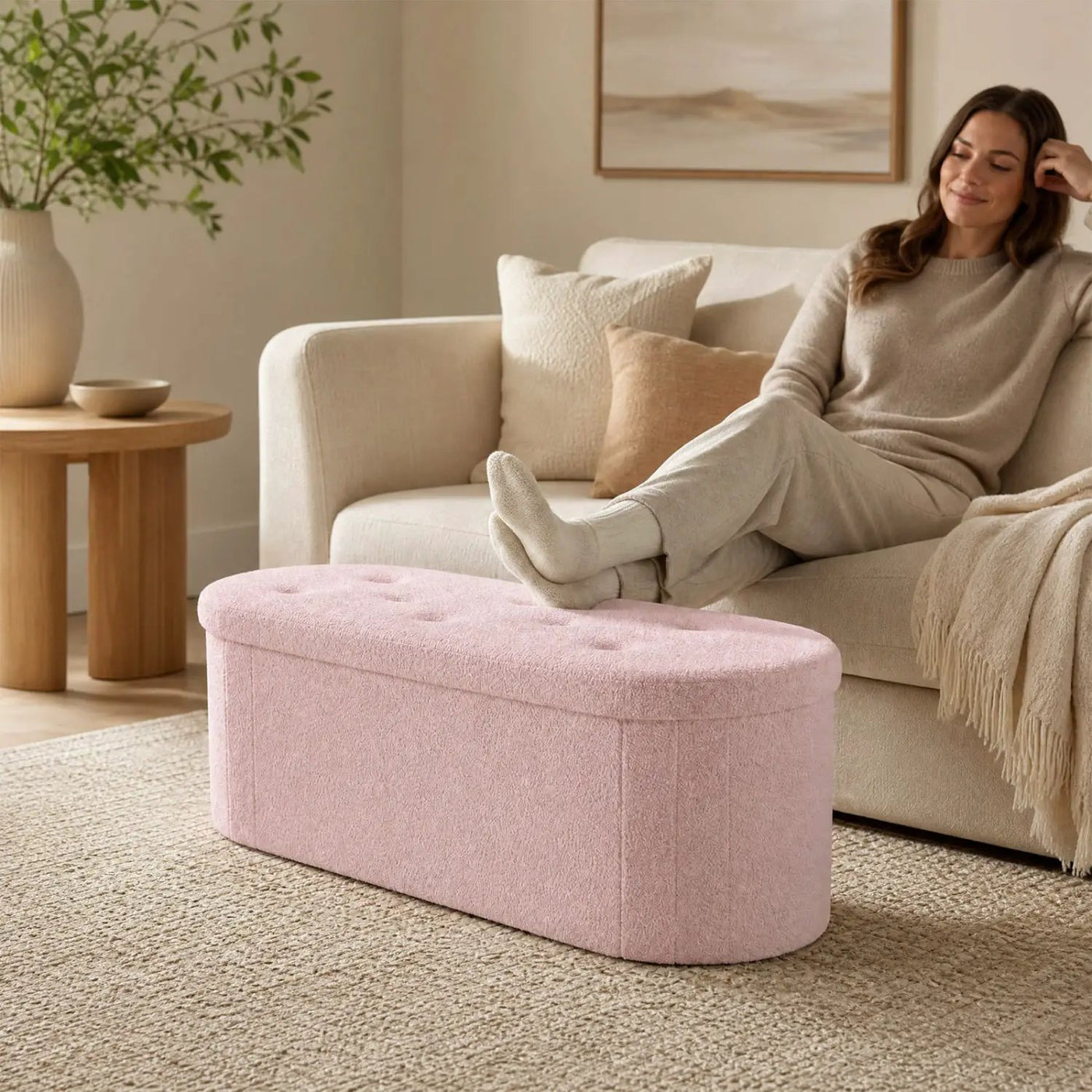 43" Folding Storage Ottoman Bench with Dividers - Teddy Fleece by DirectDeals