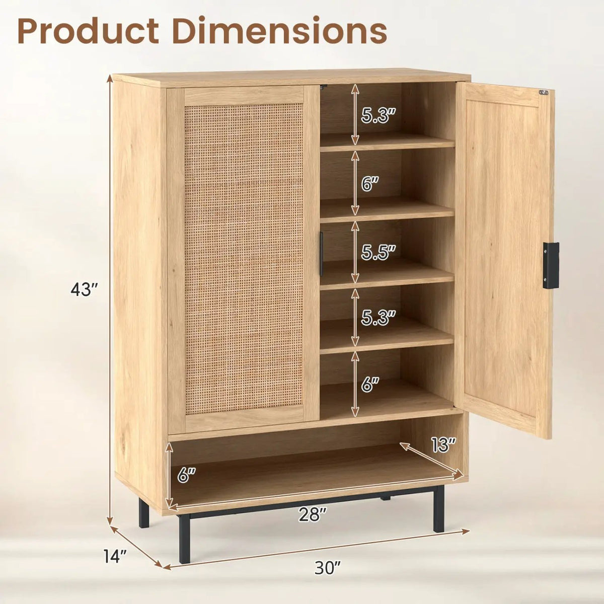 6-Tier Tall Shoe Cabinet with Double Doors - 43 Inch, photo 5 of 24
