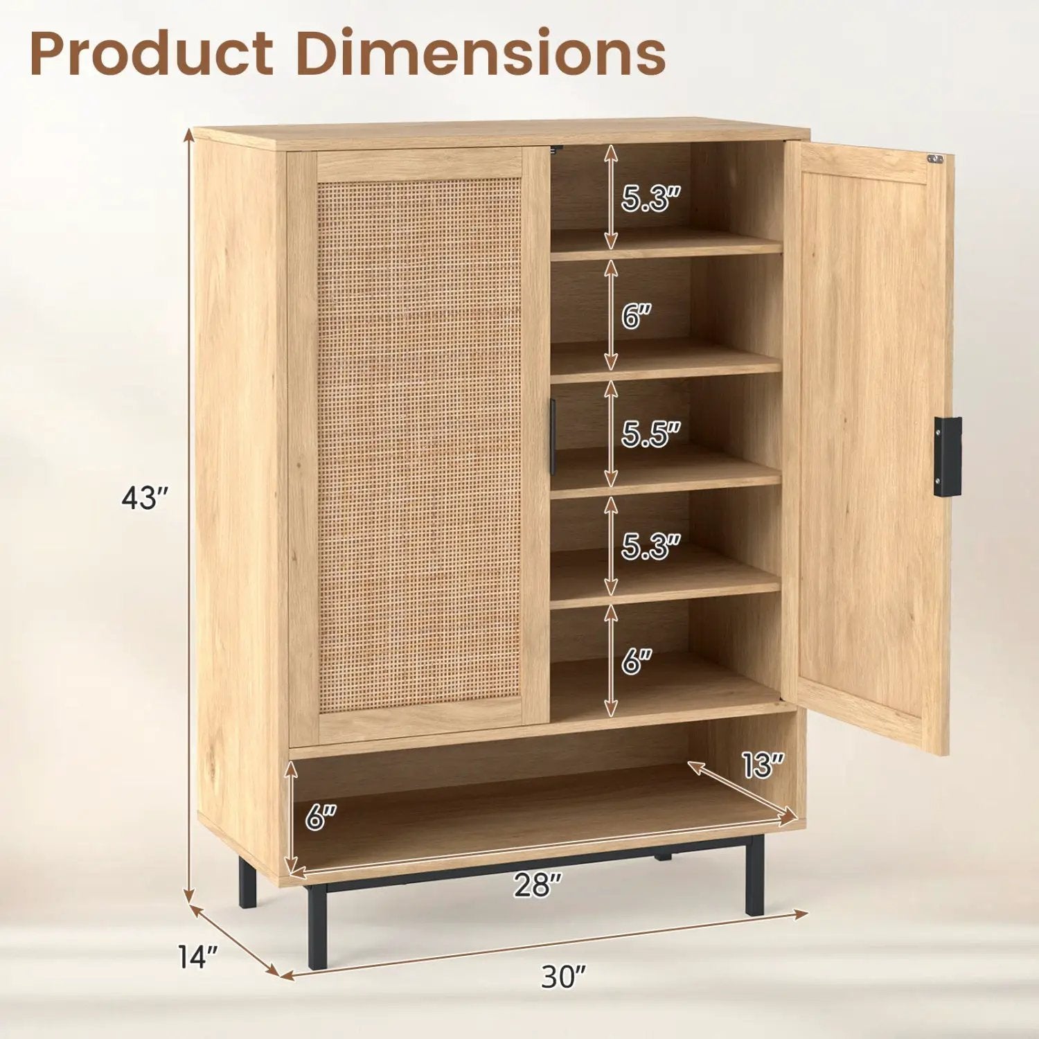 6-Tier Tall Shoe Cabinet with Double Doors - 43 Inch by DirectDeals