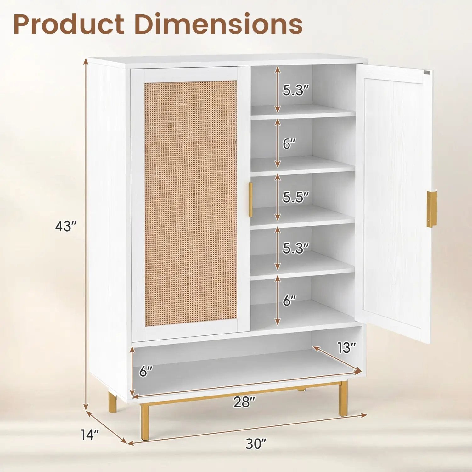 6-Tier Tall Shoe Cabinet with Double Doors - 43 Inch by DirectDeals