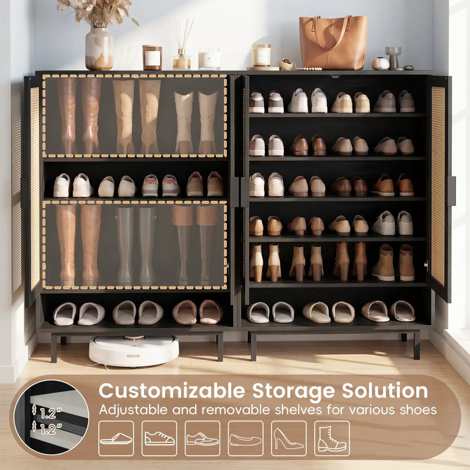 6-Tier Tall Shoe Cabinet with Double Doors - 43 Inch by DirectDeals