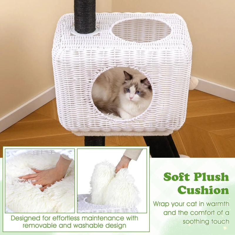 43-Inch Lamb-Shaped Cat Tower with 2-Door Rattan Condo for Indoor Kittens by DirectDeals