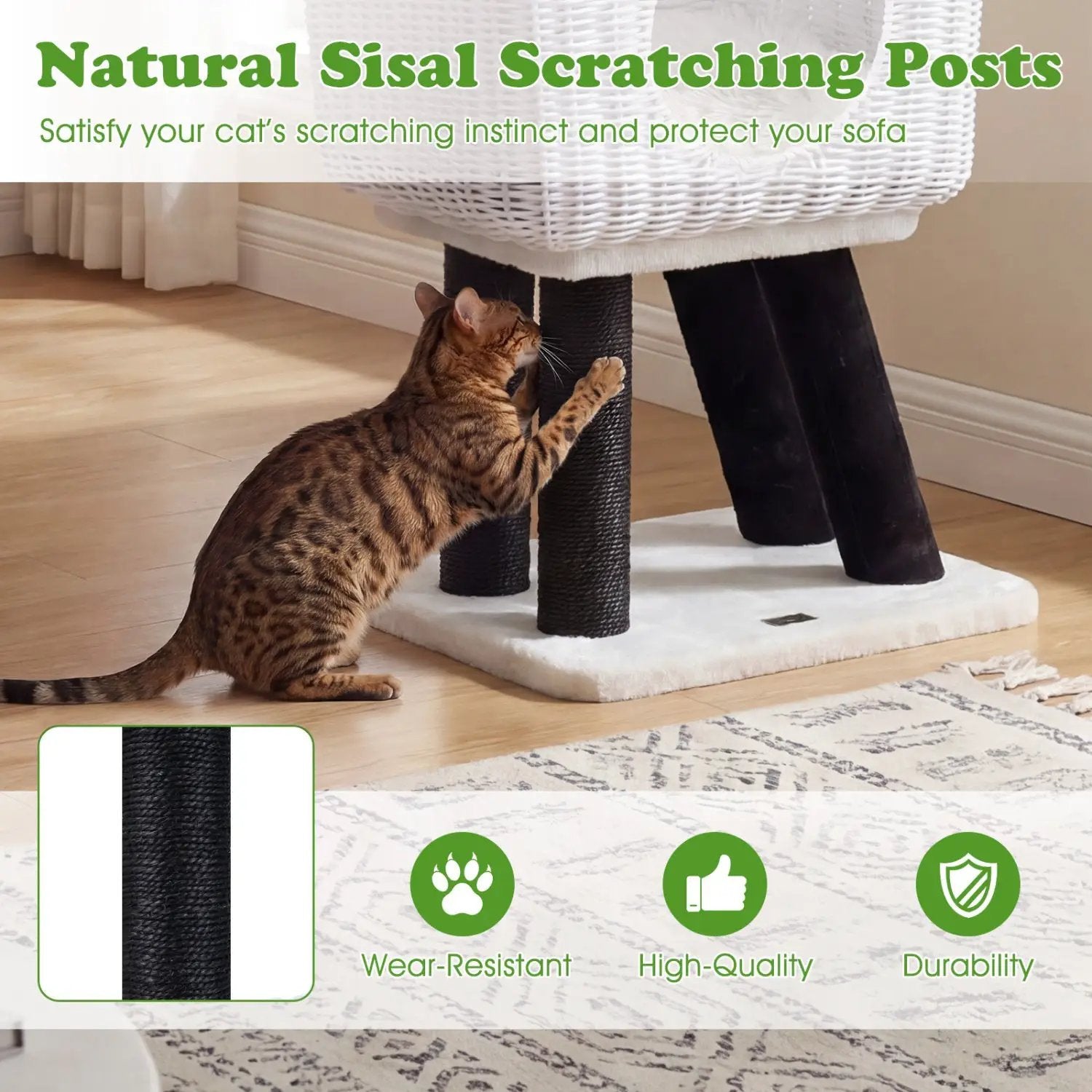 43-Inch Lamb-Shaped Cat Tower with 2-Door Rattan Condo for Indoor Kittens by DirectDeals