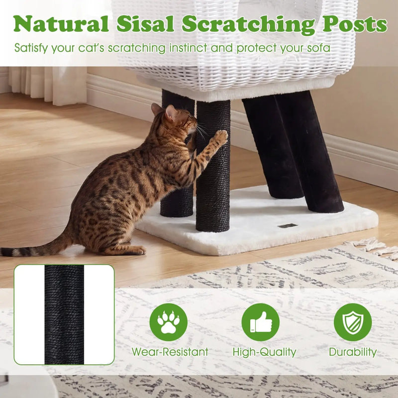 43-Inch Lamb-Shaped Cat Tower with 2-Door Rattan Condo for Indoor Kittens by DirectDeals