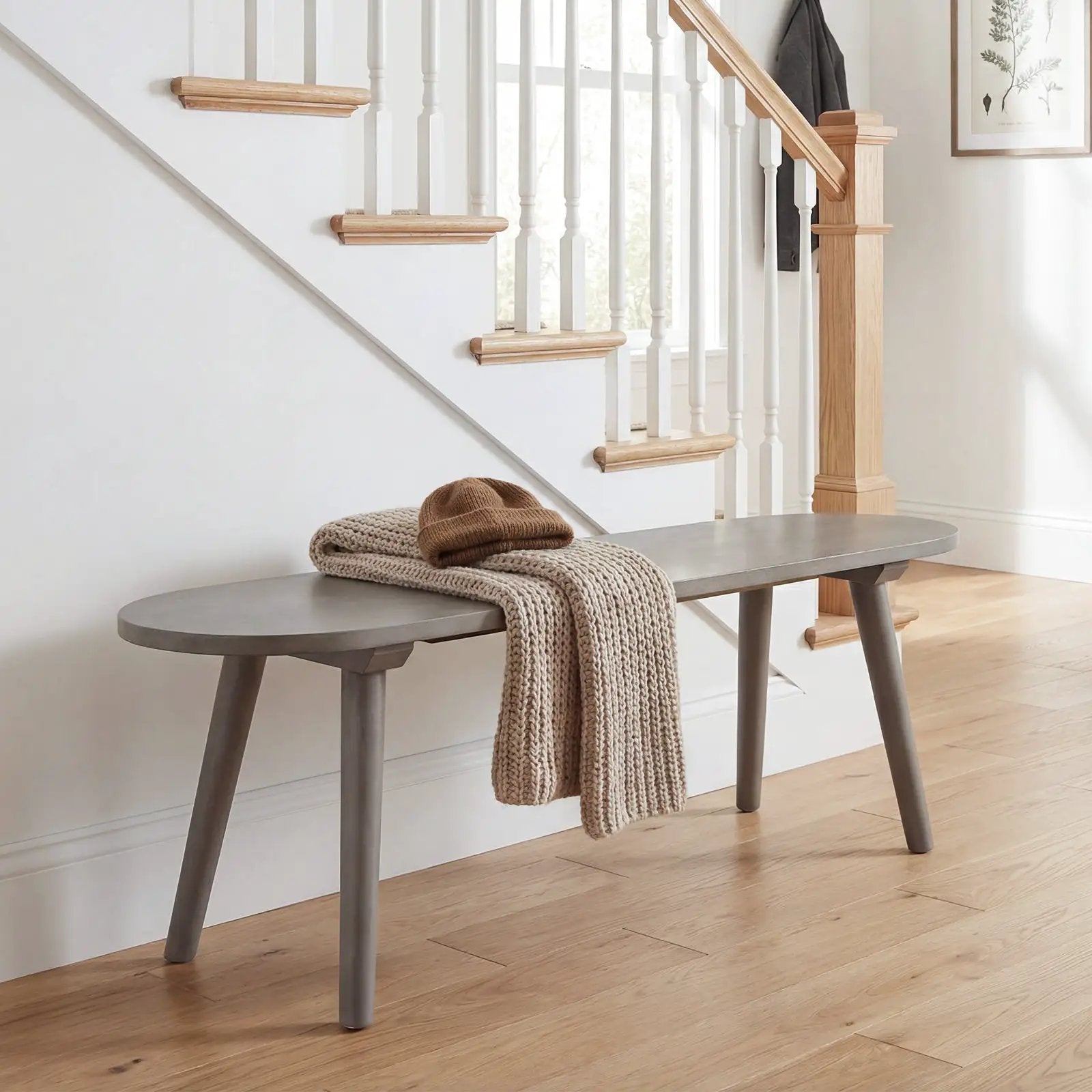 43 Inch Solid Wood Farmhouse Dining Bench Rustic Wooden Entryway Bench with Rubber Wood Legs-Gray by DirectDeals