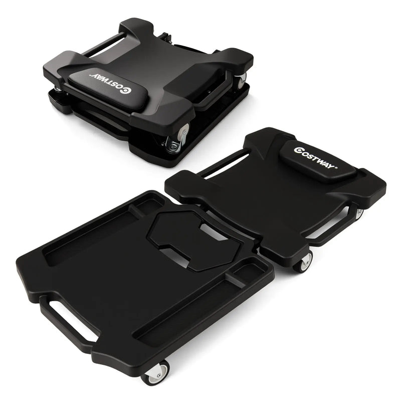 43 Inches Foldable Mechanic Creeper with Padded Headrest and Tool Trays-Black by DirectDeals