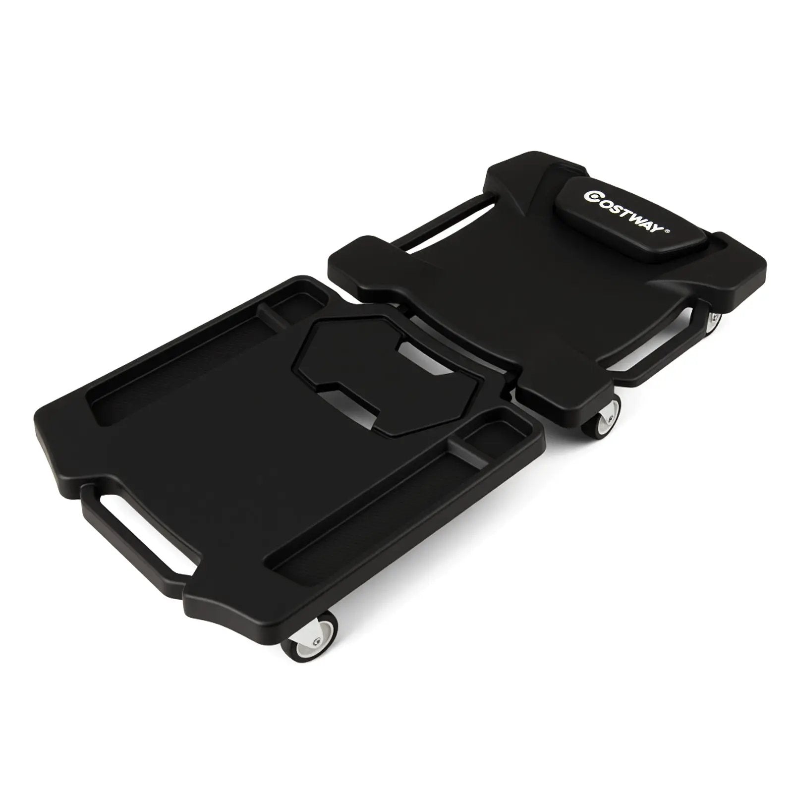 43 Inches Foldable Mechanic Creeper with Padded Headrest and Tool Trays-Black by DirectDeals