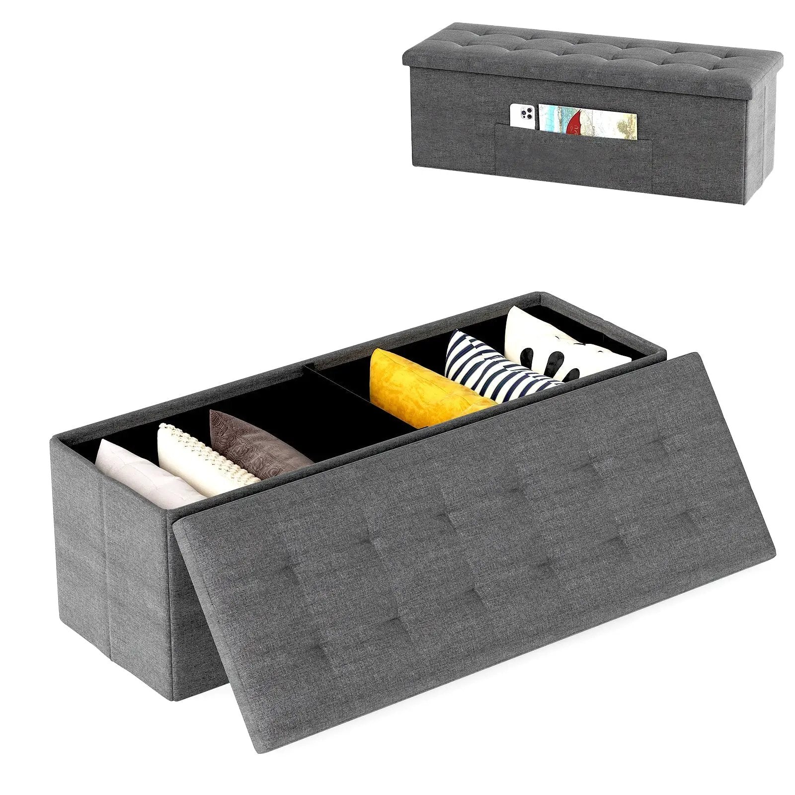 43 Inches Folding Storage Ottoman Bench Linen End of Bed Bench with Padded Seat by DirectDeals