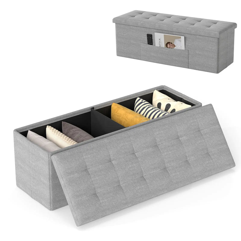 43 Inches Folding Storage Ottoman Bench Linen End of Bed Bench with Padded Seat by DirectDeals