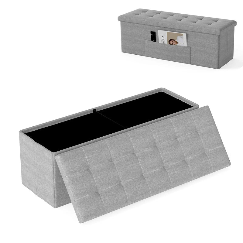 43 Inches Folding Storage Ottoman Bench Linen End of Bed Bench with Padded Seat by DirectDeals