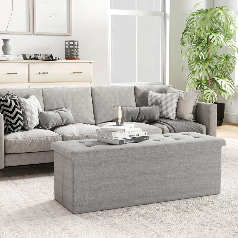 43 Inches Folding Storage Ottoman Bench Linen End of Bed Bench with Padded Seat by DirectDeals