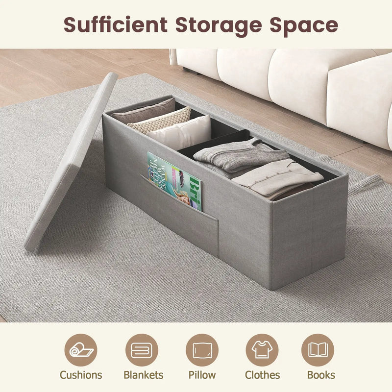 43 Inches Folding Storage Ottoman Bench Linen End of Bed Bench with Padded Seat by DirectDeals
