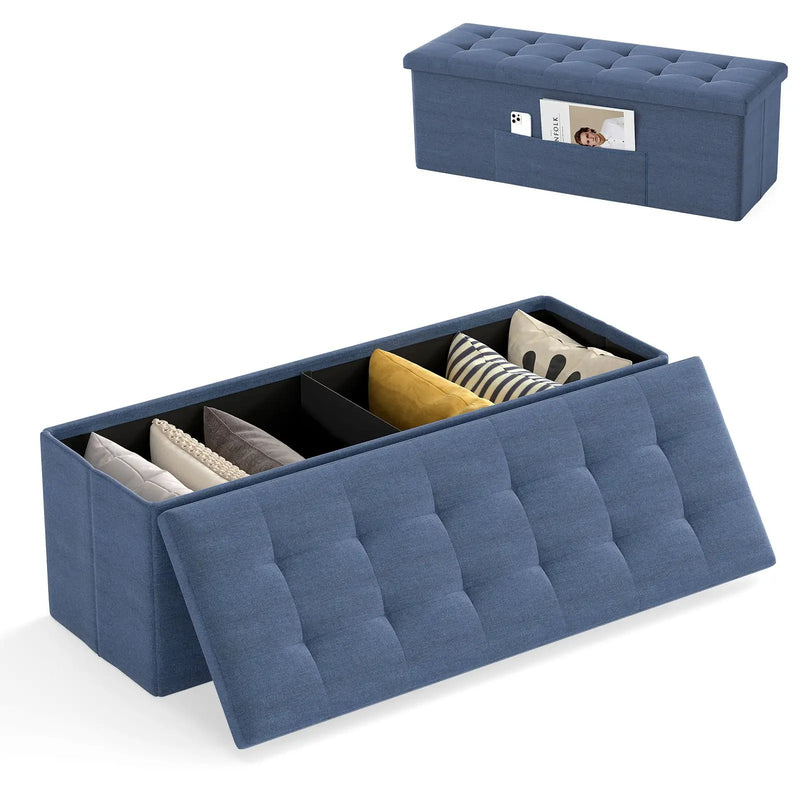 43 Inches Folding Storage Ottoman Bench Linen End of Bed Bench with Padded Seat by DirectDeals