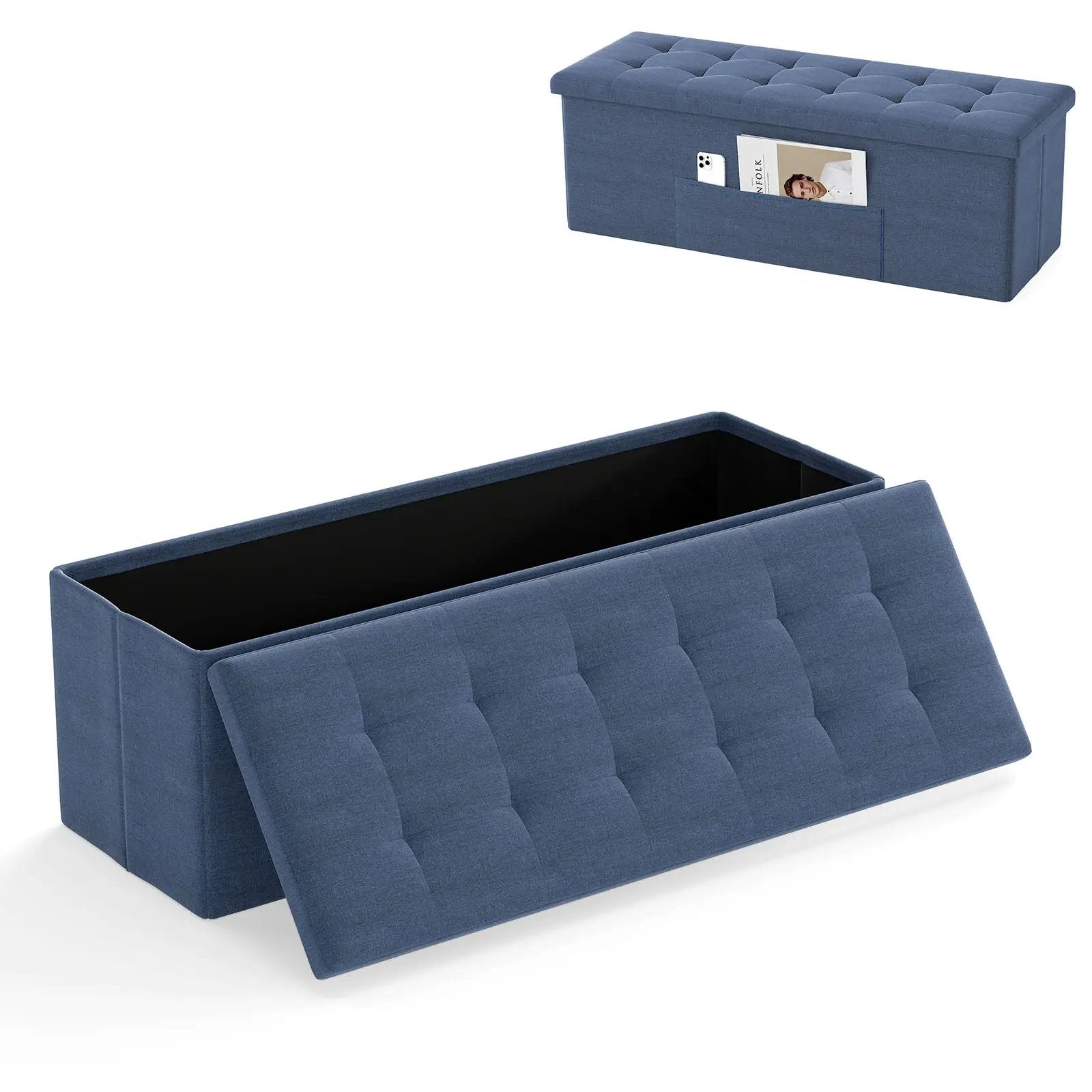 43 Inches Folding Storage Ottoman Bench Linen End of Bed Bench with Padded Seat by DirectDeals