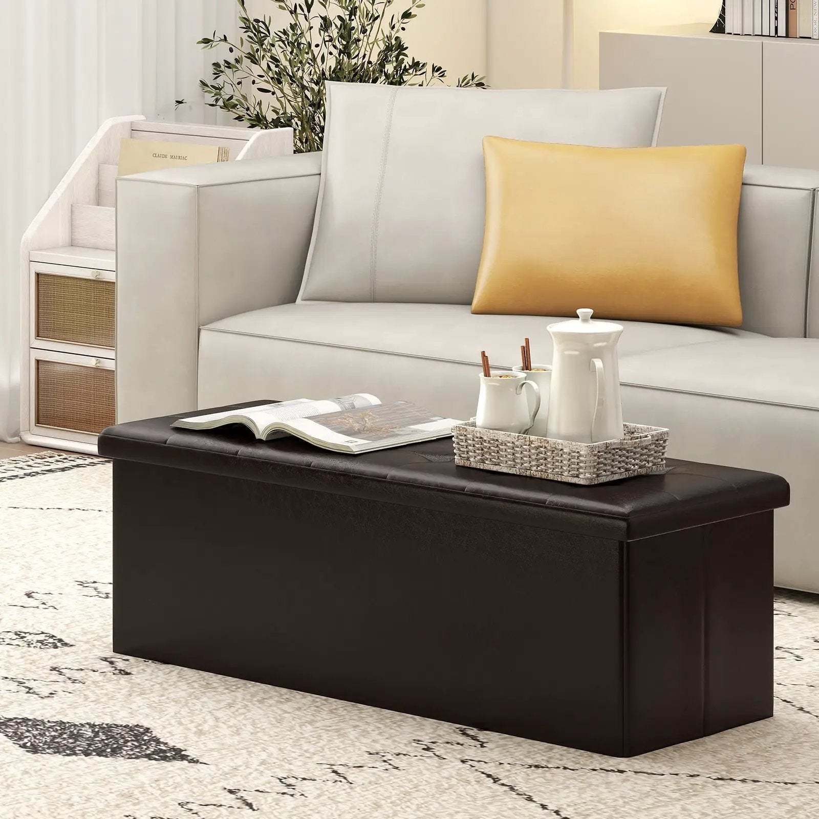 43 Inches Folding Storage Ottoman Bench Foot Rest Stool End of Bed Bench by DirectDeals