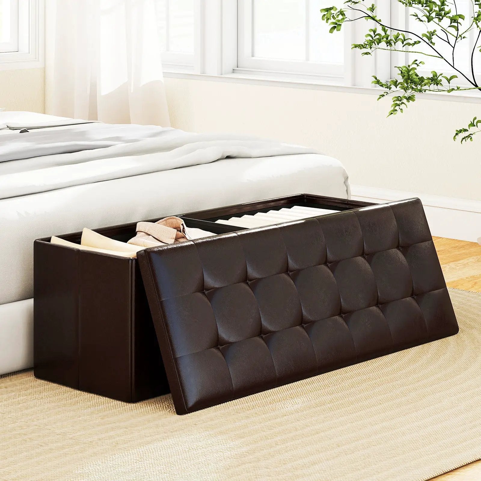 43 Inches Folding Storage Ottoman Bench Foot Rest Stool End of Bed Bench by DirectDeals