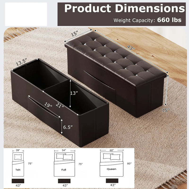 43 Inches Folding Storage Ottoman Bench Foot Rest Stool End of Bed Bench by DirectDeals