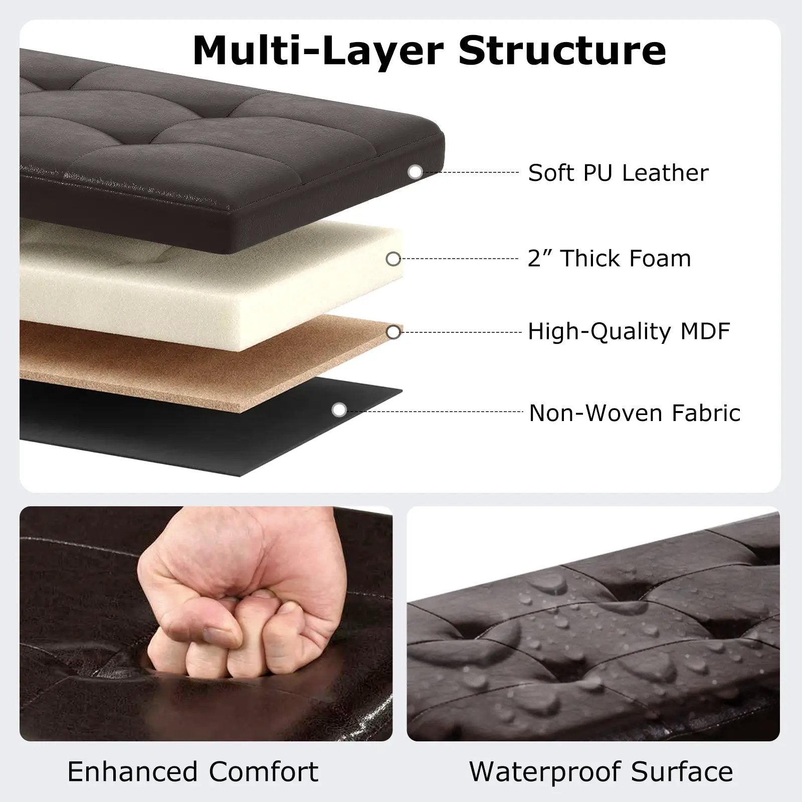 43 Inches Folding Storage Ottoman Bench Foot Rest Stool End of Bed Bench by DirectDeals