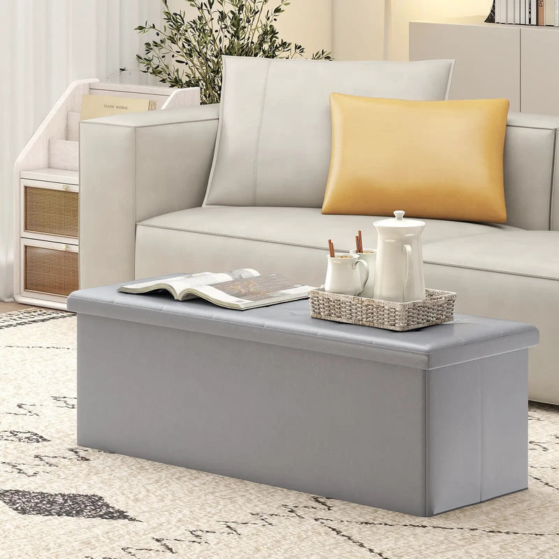 43 Inches Folding Storage Ottoman Bench Foot Rest Stool End of Bed Bench by DirectDeals