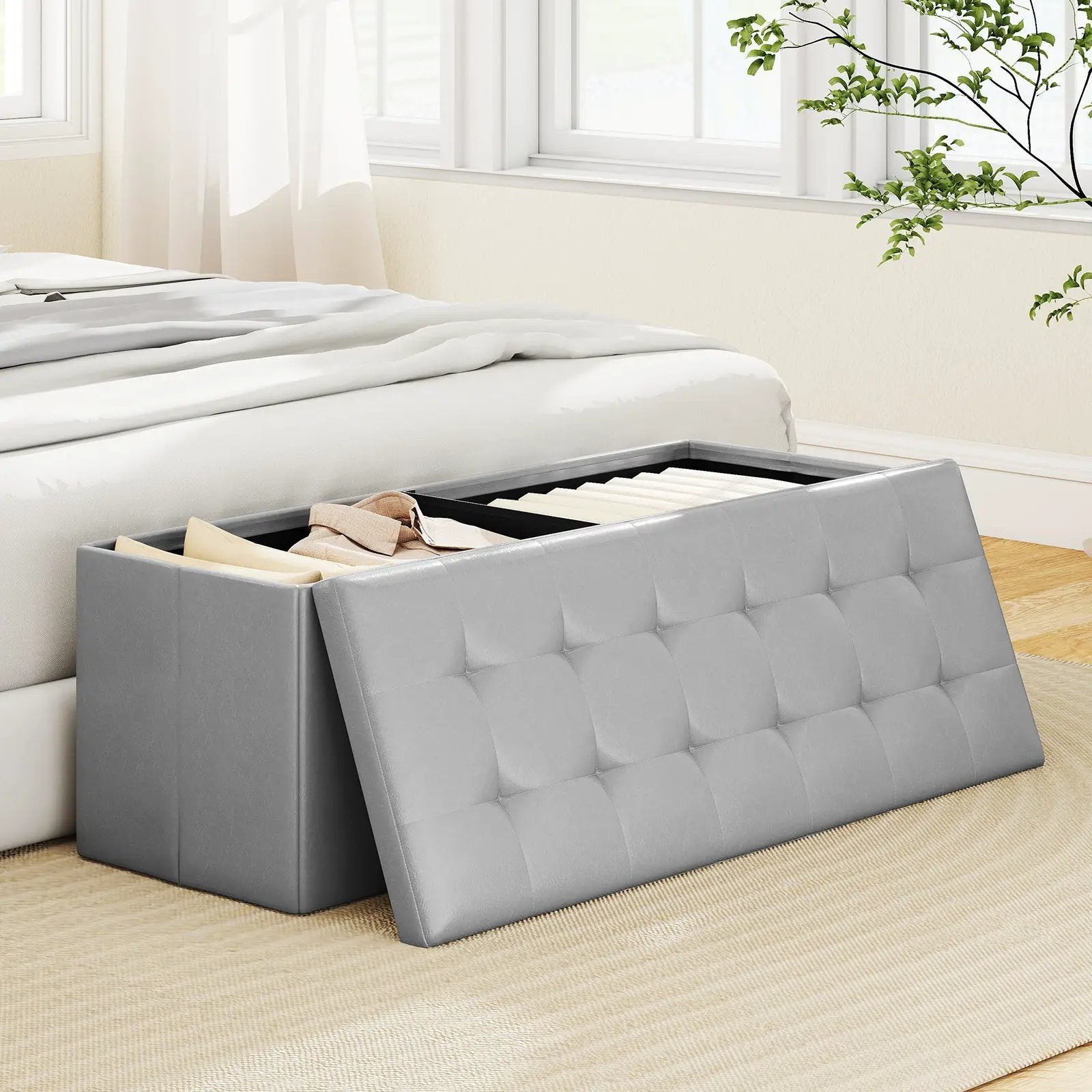 43 Inches Folding Storage Ottoman Bench Foot Rest Stool End of Bed Bench by DirectDeals