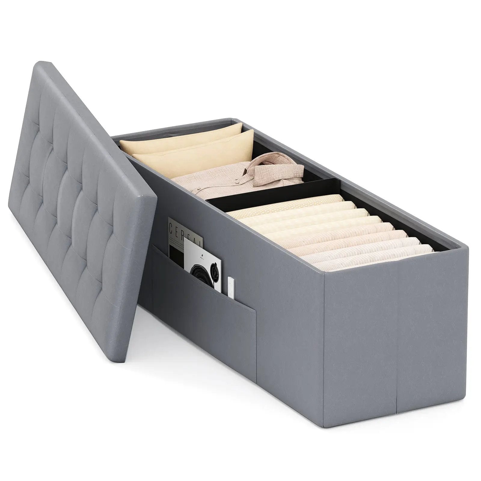 43 Inches Folding Storage Ottoman Bench Foot Rest Stool End of Bed Bench by DirectDeals