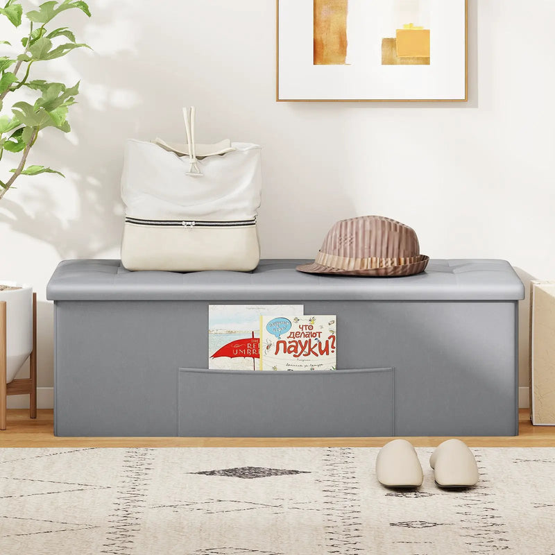 43 Inches Folding Storage Ottoman Bench Foot Rest Stool End of Bed Bench by DirectDeals